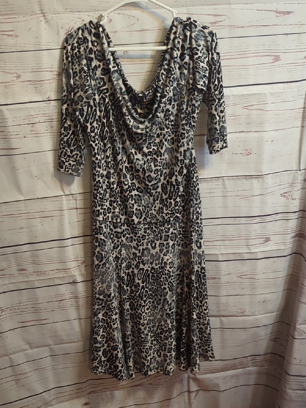 Leopard Print Cowl Neck Dress in Black and Cream